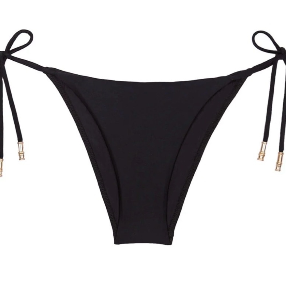 NWT- ViX Paula Hermanny Elegant Black Bikini Bottom with gold tone side Ties.